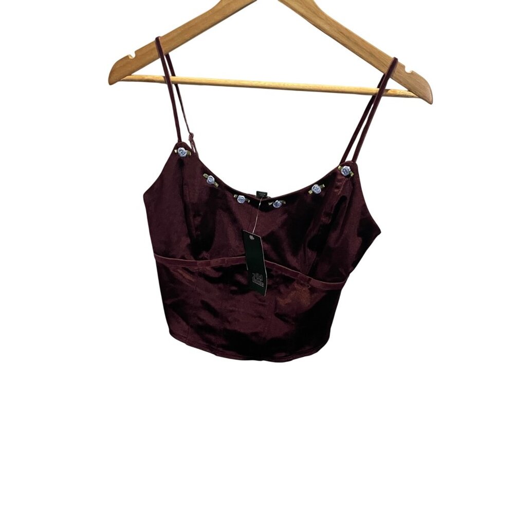 Wild Fable Burgundy Sleeveless Smocked Back‎ Crop Top Size S Fairy Y2K